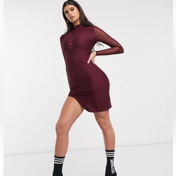 adidas x Ivy Park Asymmetrical Dress Maroon Size Small NWT Discontinued Rare - Picture 5 of 13